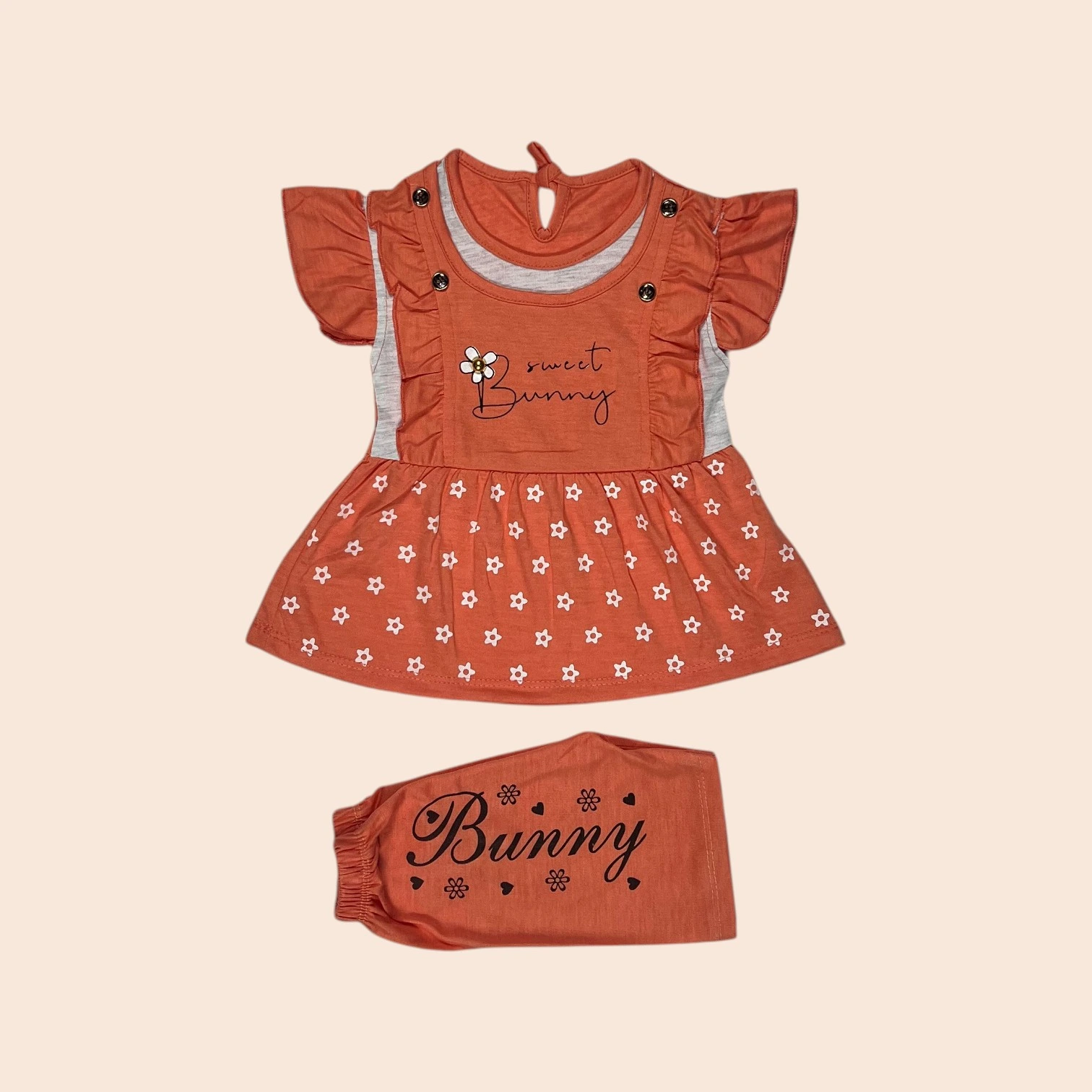 Sweet Bunny Premium Cotton Baby Girl Dress Set with Matching Pants – Summer Outfit - Image 4
