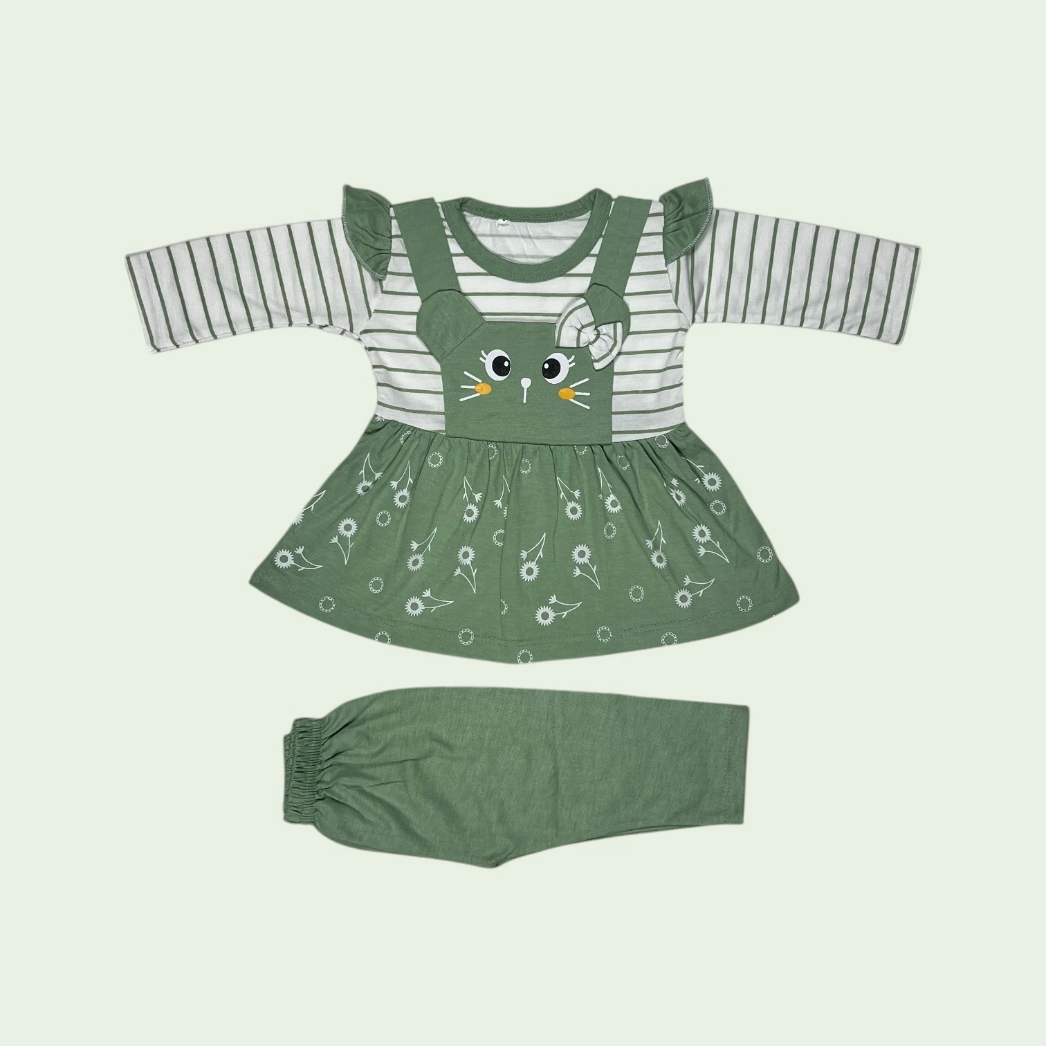 Cute Bunny Premium Cotton Baby Girl Dress Set with Matching Pants – Summer Outfit - Image 4