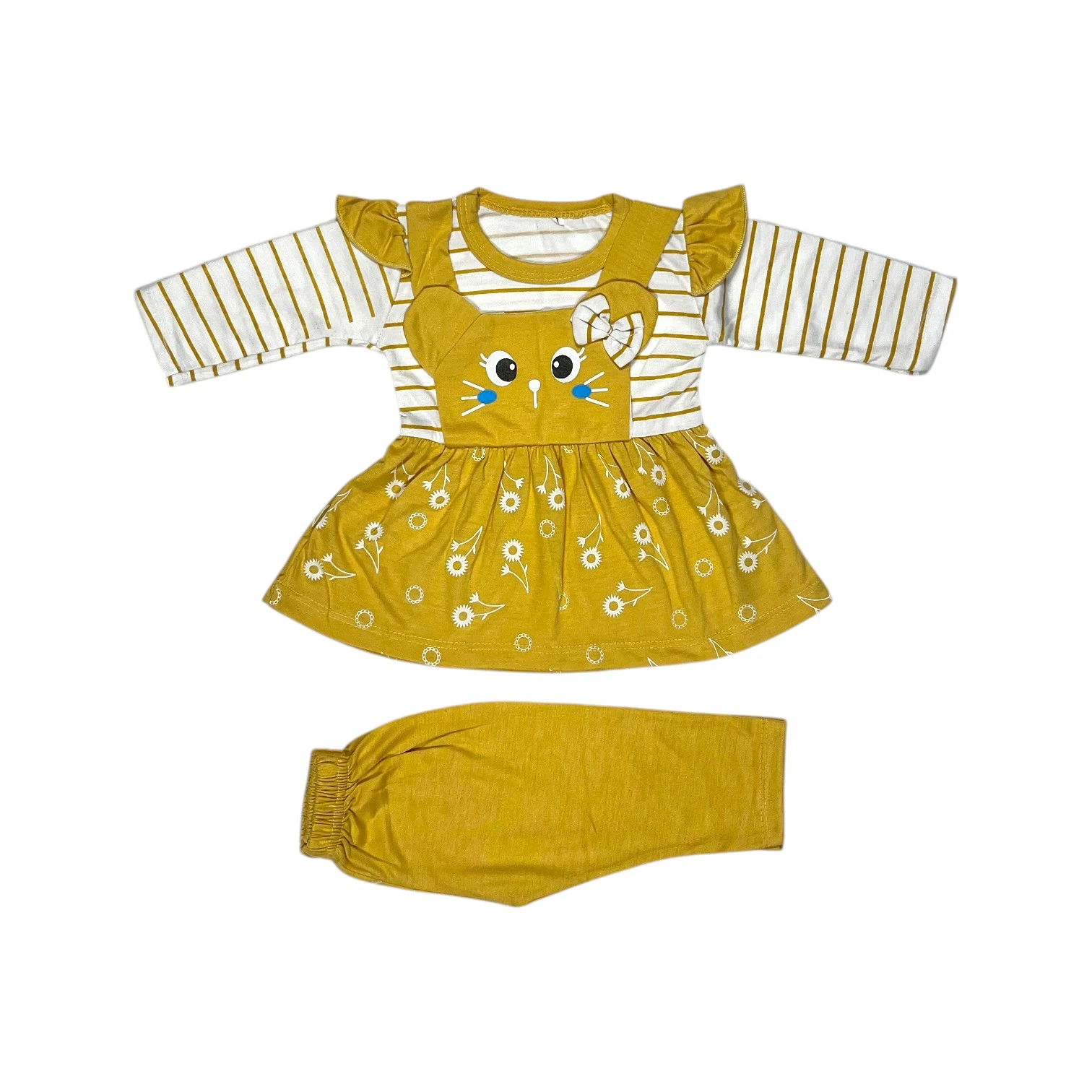 Cute Bunny Premium Cotton Baby Girl Dress Set with Matching Pants – Summer Outfit - Image 6