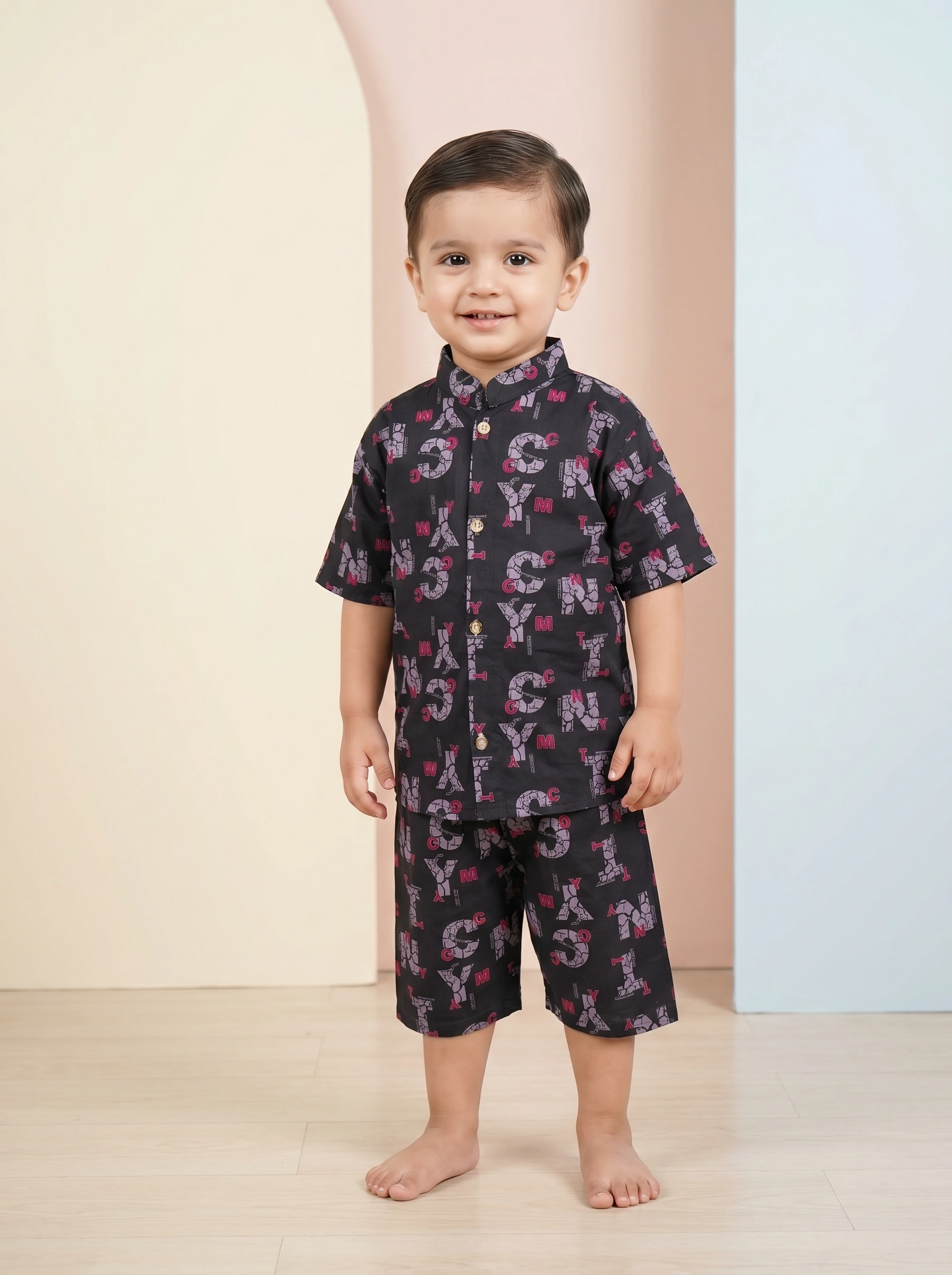 KidsnWear Boys' Premium Typography Button-Down Shirt and Shorts Set - Image 7