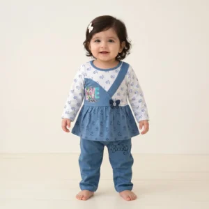 Love Print Premium Cotton Baby Girl Frock Set with Matching Pants – Summer Outfit