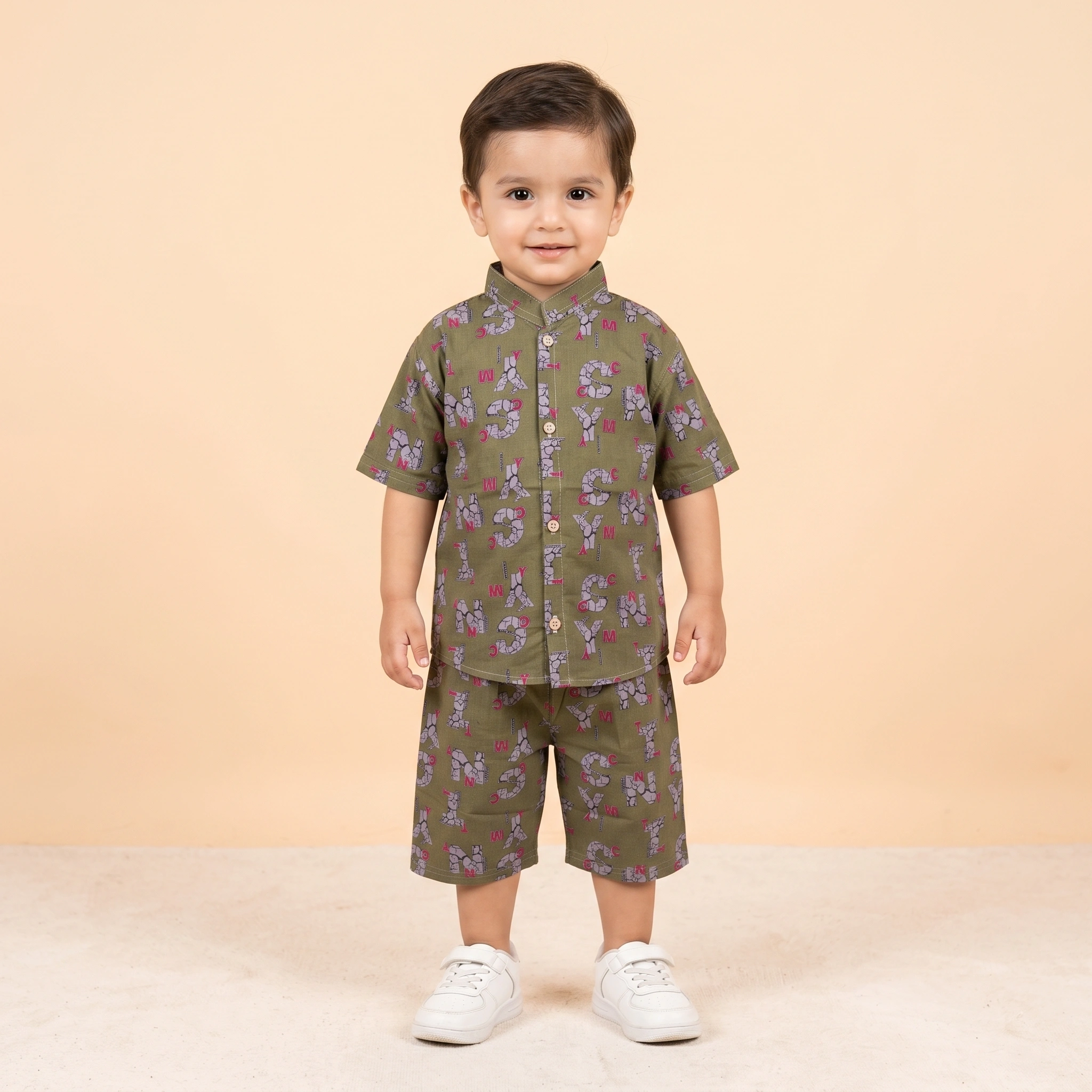 KidsnWear Boys' Premium Typography Button-Down Shirt and Shorts Set - Image 5