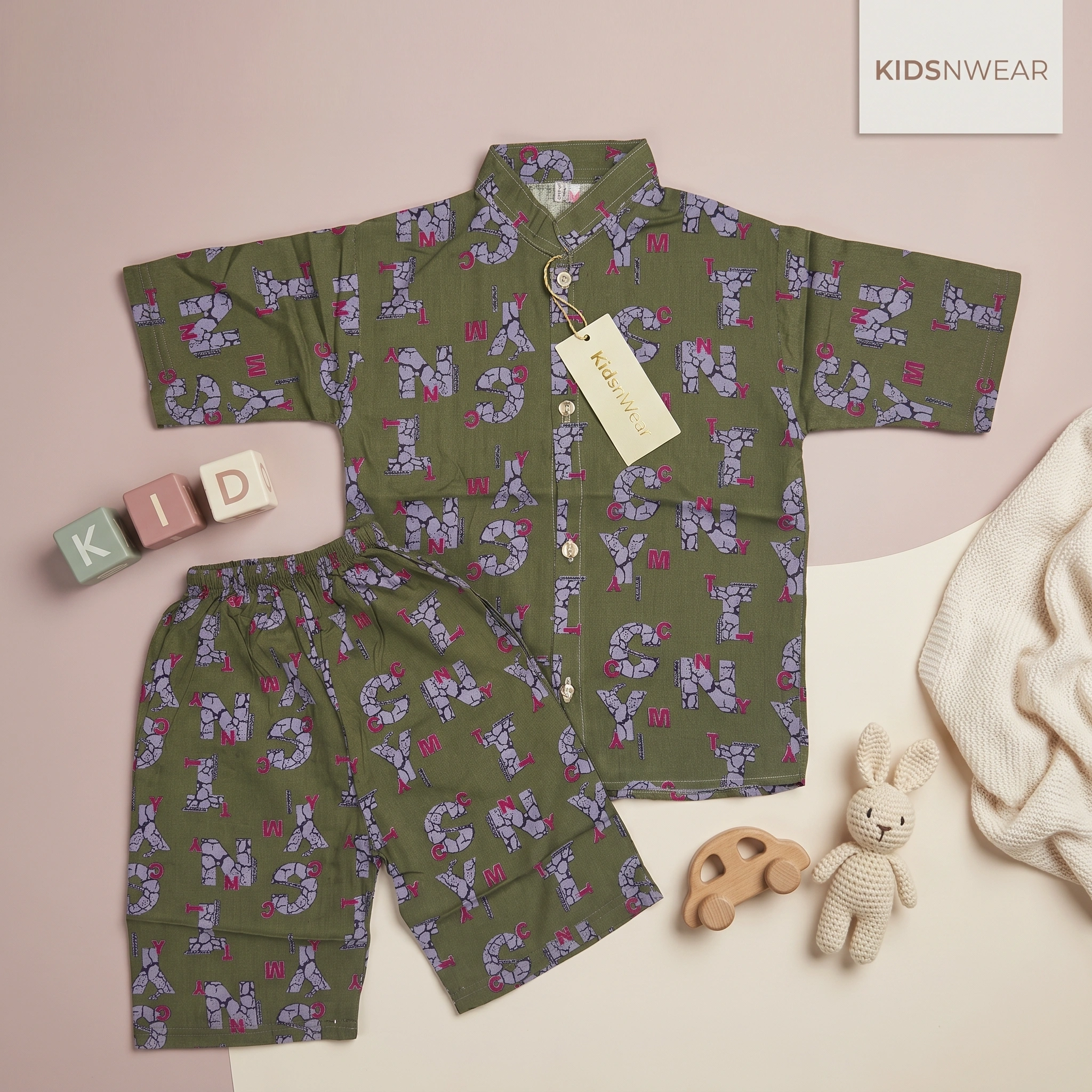 KidsnWear Boys' Premium Typography Button-Down Shirt and Shorts Set - Image 6