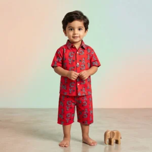 KidsnWear Boys' Premium Typography Button-Down Shirt and Shorts Set