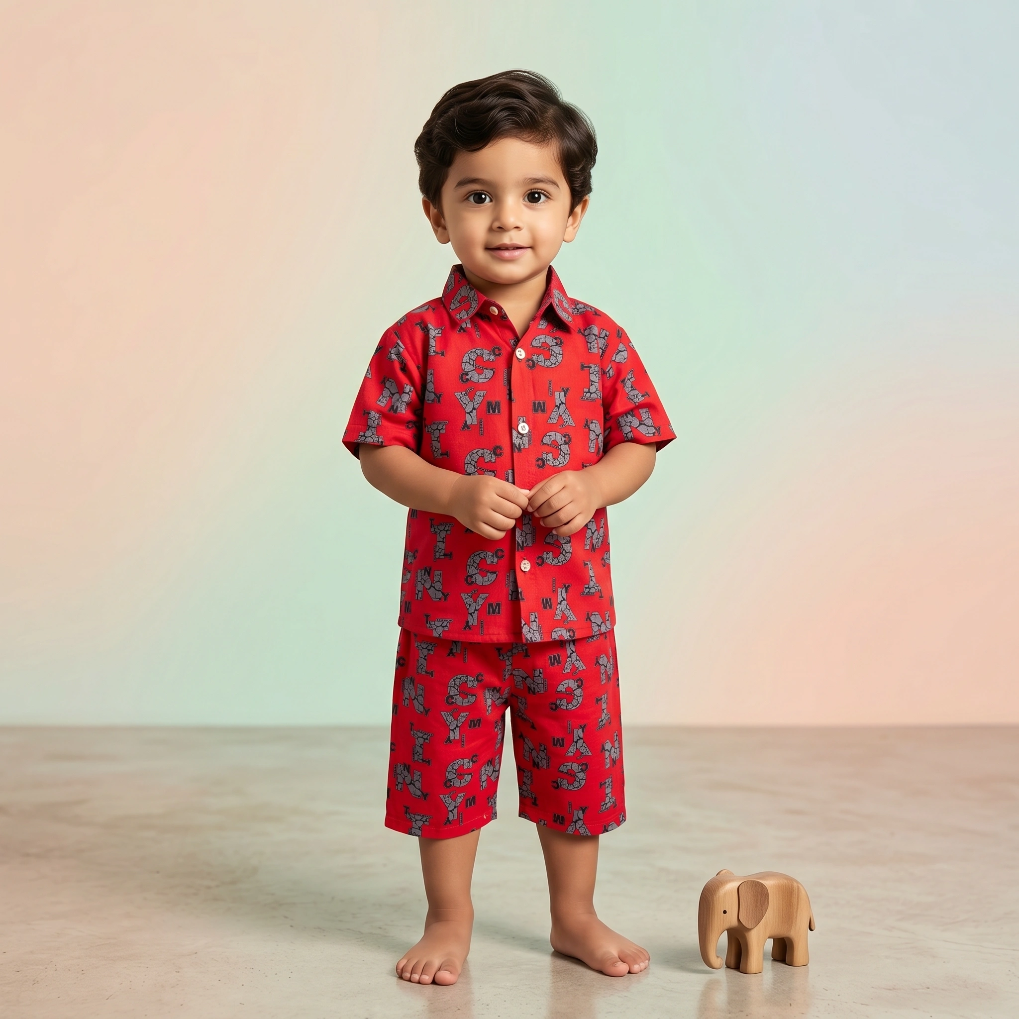 KidsnWear Boys' Premium Typography Button-Down Shirt and Shorts Set