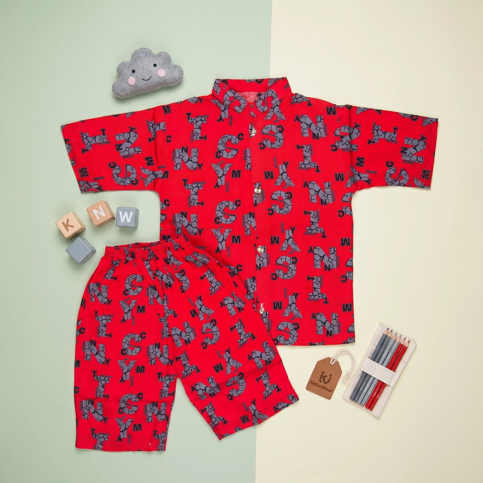 KidsnWear Boys' Premium Typography Button-Down Shirt and Shorts Set - Image 2