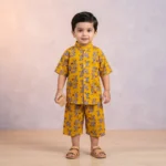 KidsnWear Boys' Premium Typography Button-Down Shirt and Shorts Set - Yellow