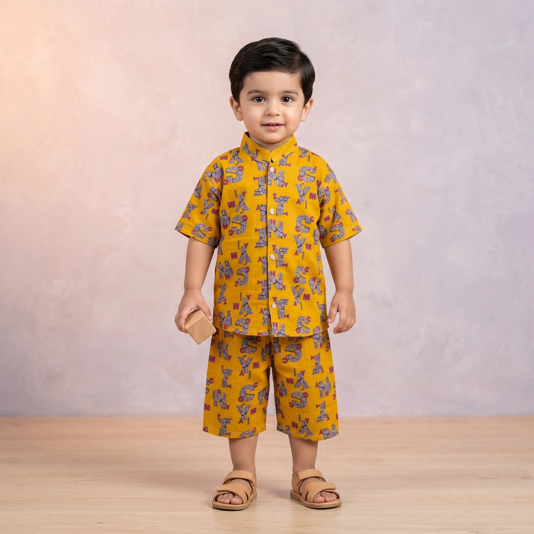 KidsnWear Boys' Premium Typography Button-Down Shirt and Shorts Set - Image 3