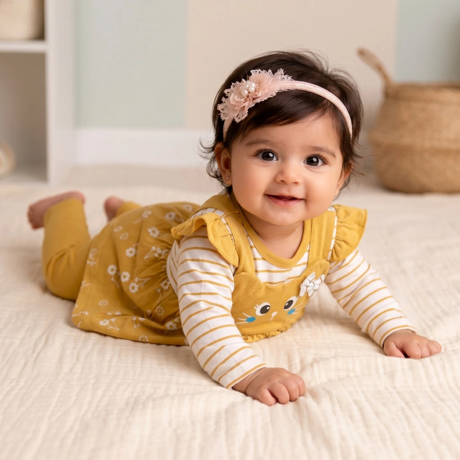 Cute Bunny Premium Cotton Baby Girl Dress Set with Matching Pants – Summer Outfit - Image 5