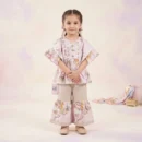Girls' Abstract Print Wing-Sleeve Peplum Kurta and Gharara Pants Co-Ord Set - Pink