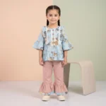 Girls' Floral Lace-Trimmed Peplum Kurta and Flared Gharara Pants Co-Ord Set - White