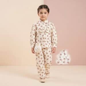 Girls' Vintage Floral Print Ruffle Shirt and Trousers Co-Ord Set