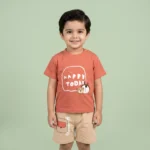 Boys' Happy Today Teddy Bear Premium Graphic Tee and Shorts Set - Orange