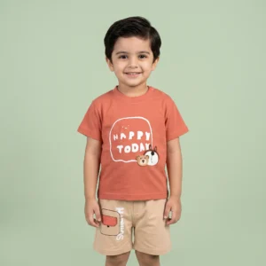 Boys' Happy Today Teddy Bear Premium Graphic Tee and Shorts Set