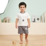 Boys' Elephant Illustration Slogan Premium Tee and Shorts Set - Grey