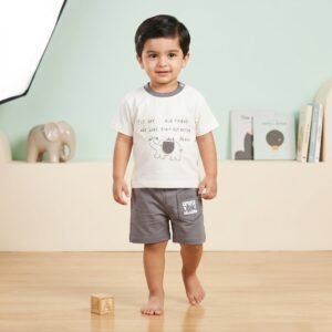 Boys' Elephant Illustration Slogan Premium Tee and Shorts Set