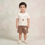 Boys' Elephant Illustration Slogan Premium Tee and Shorts Set - Brown
