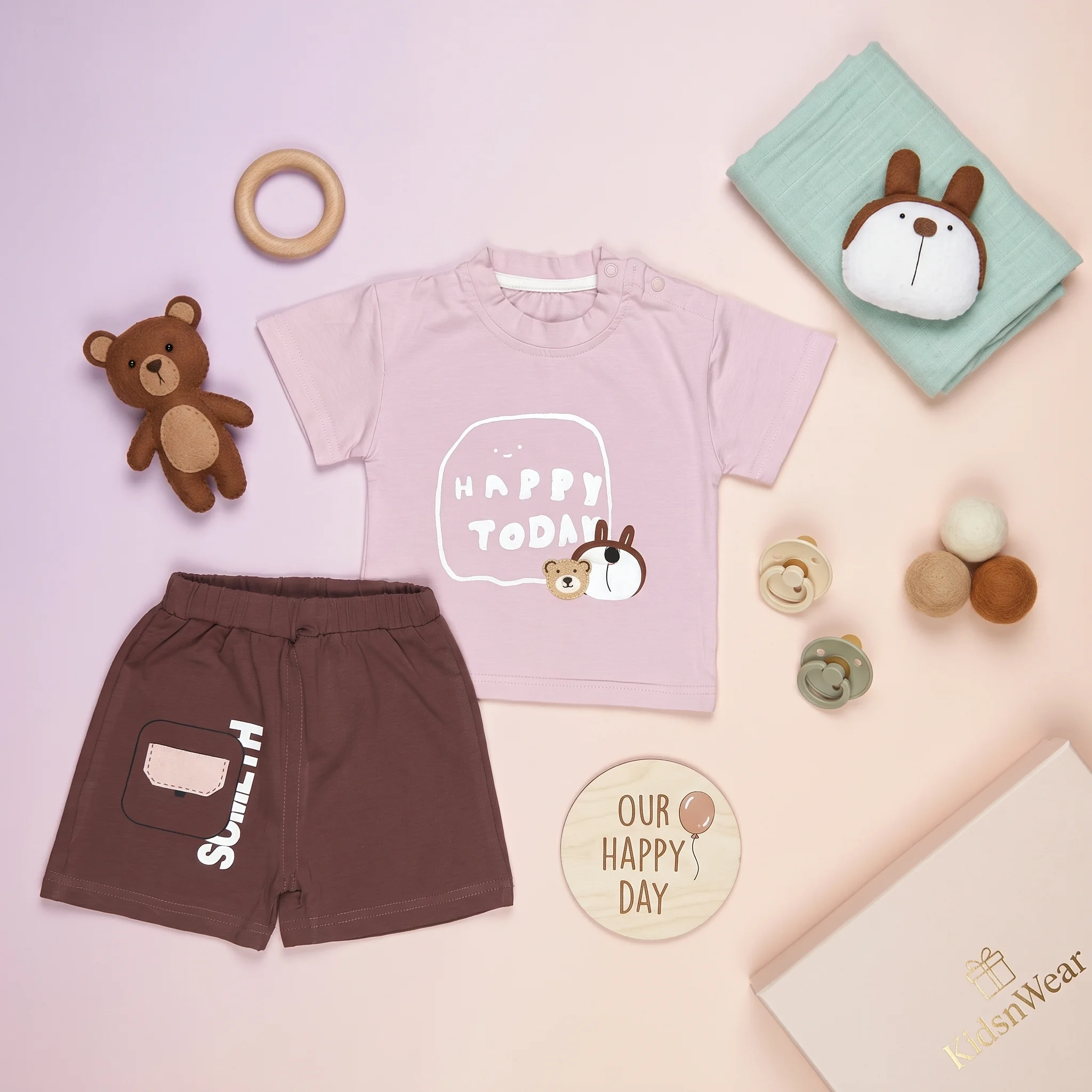 Boys' Happy Today Teddy Bear Premium Graphic Tee and Shorts Set - Image 4