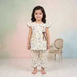 Girls' Vintage Wildflower Print Flutter-Sleeve Frock and Trousers Co-Ord Set - White