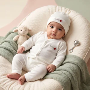 Premium Knit Kimono Romper and Beanie Hat Set