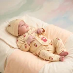 Infant Cartoon Bear Premium Cotton Romper and Beanie Hat Set - Brown