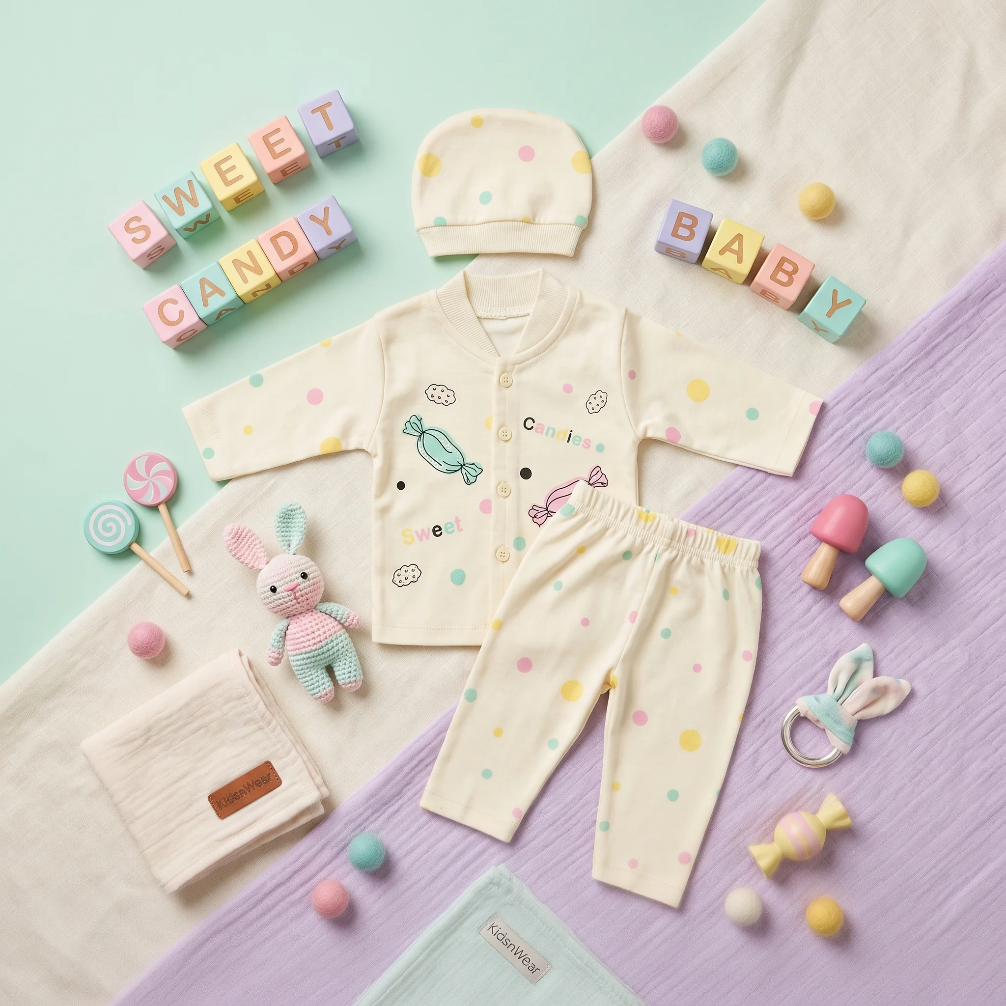 Infant Sweet Candies Polka Dot Premium Cotton Romper and Beanie Hat Set - Image 4