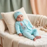 Infant Cartoon Teddy Bear Premium Knit Romper and Beanie Hat Set - (0 - 6 Months)