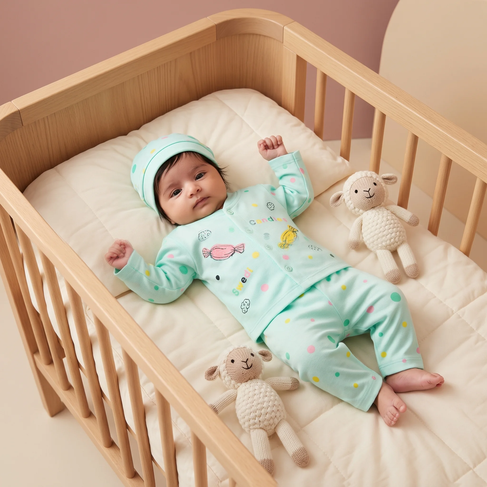 Infant Sweet Candies Polka Dot Premium Cotton Romper and Beanie Hat Set - Image 5