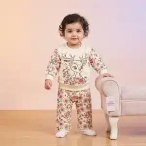 Girls' Woodland Deer Graphic Premium Fleece Sweatshirt and Trousers Lounge Set