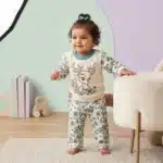 Girls' Woodland Deer Graphic Premium Fleece Sweatshirt and Trousers Lounge Set - Green