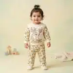 Girls' Woodland Deer Graphic Premium Fleece Sweatshirt and Trousers Lounge Set - Yellow
