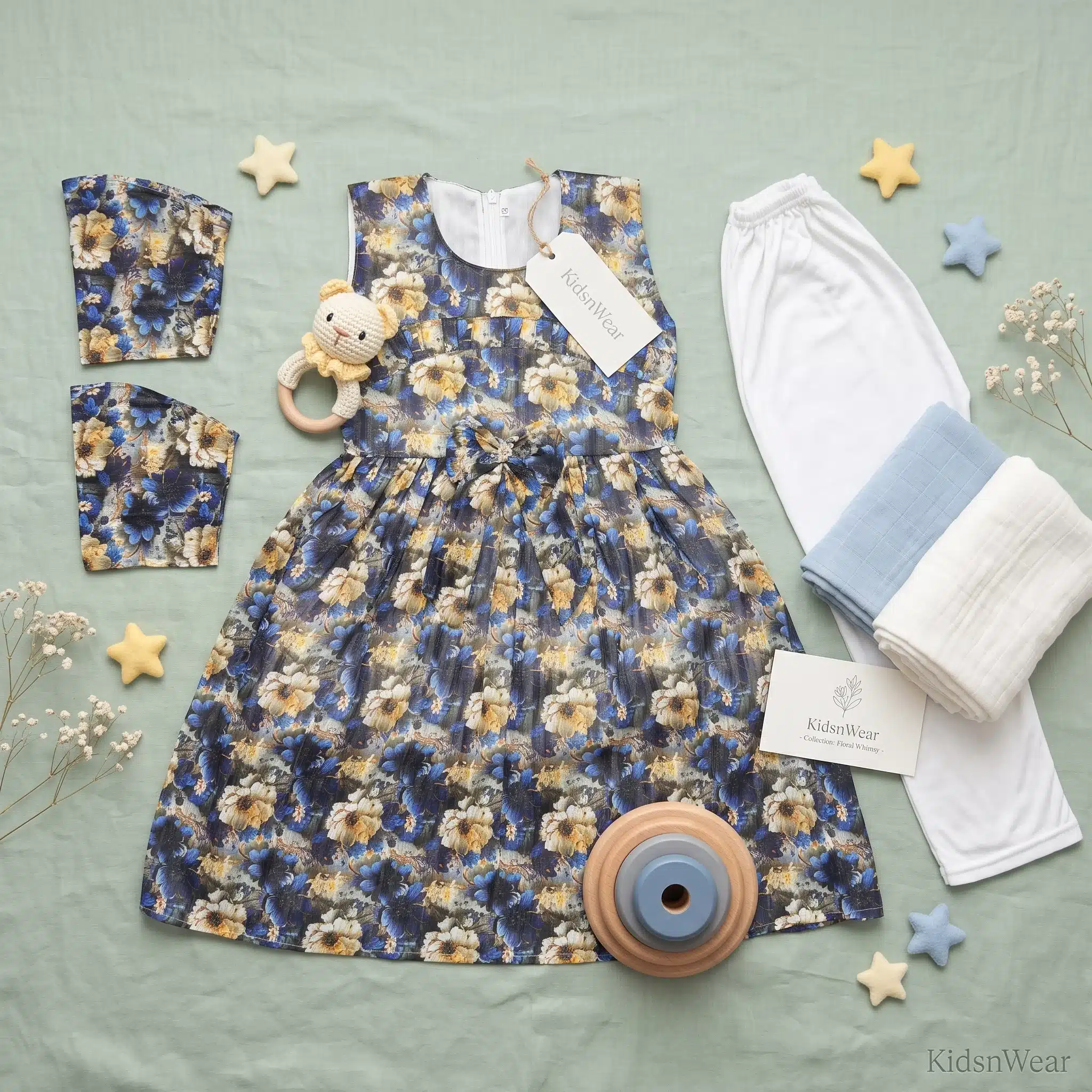 Girls' Autumn Floral Print Premium Sleeveless Frock and Trousers Co-Ord Set - Image 6