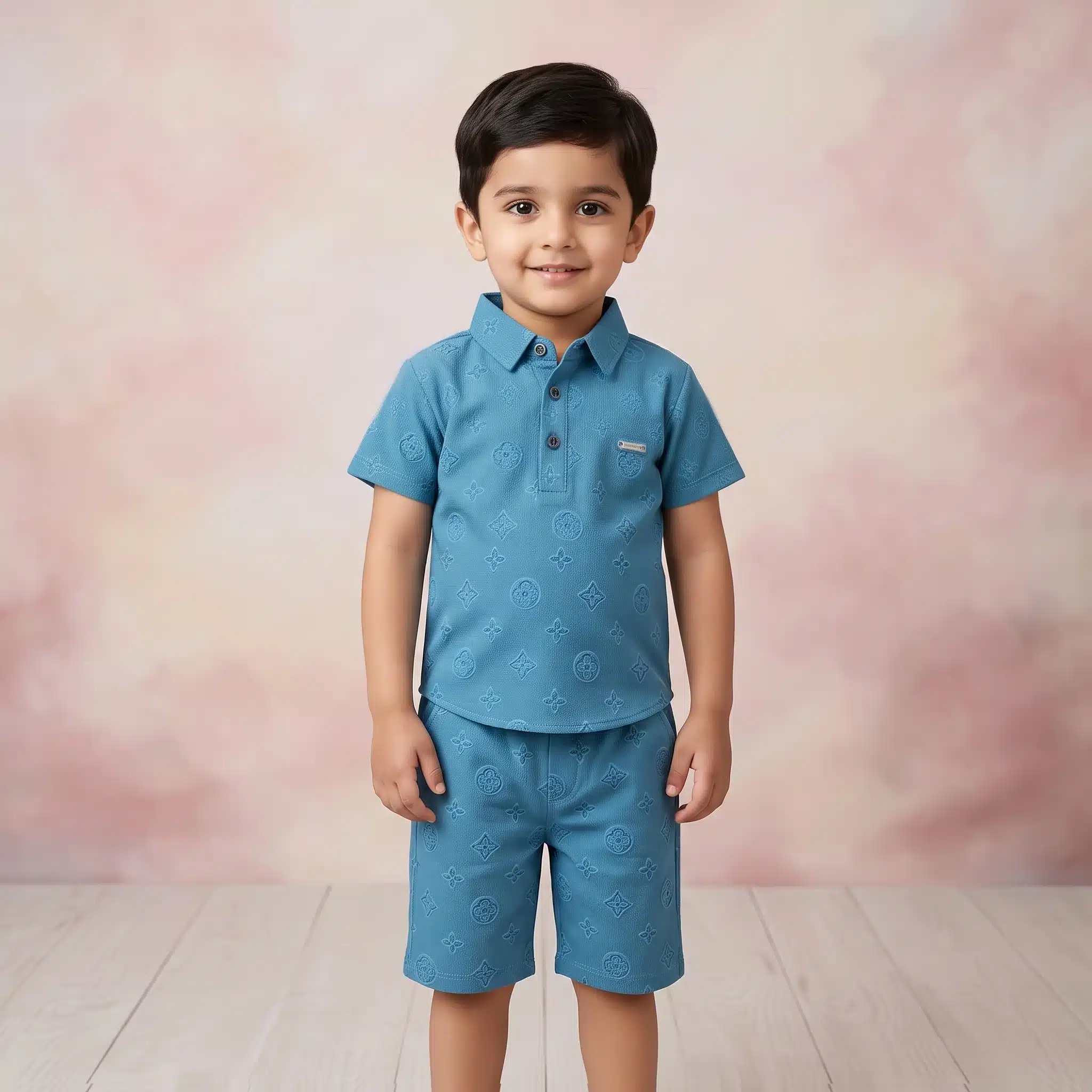 Boys' Monogram Embossed Premium Polo Shirt and Shorts Set - Image 3