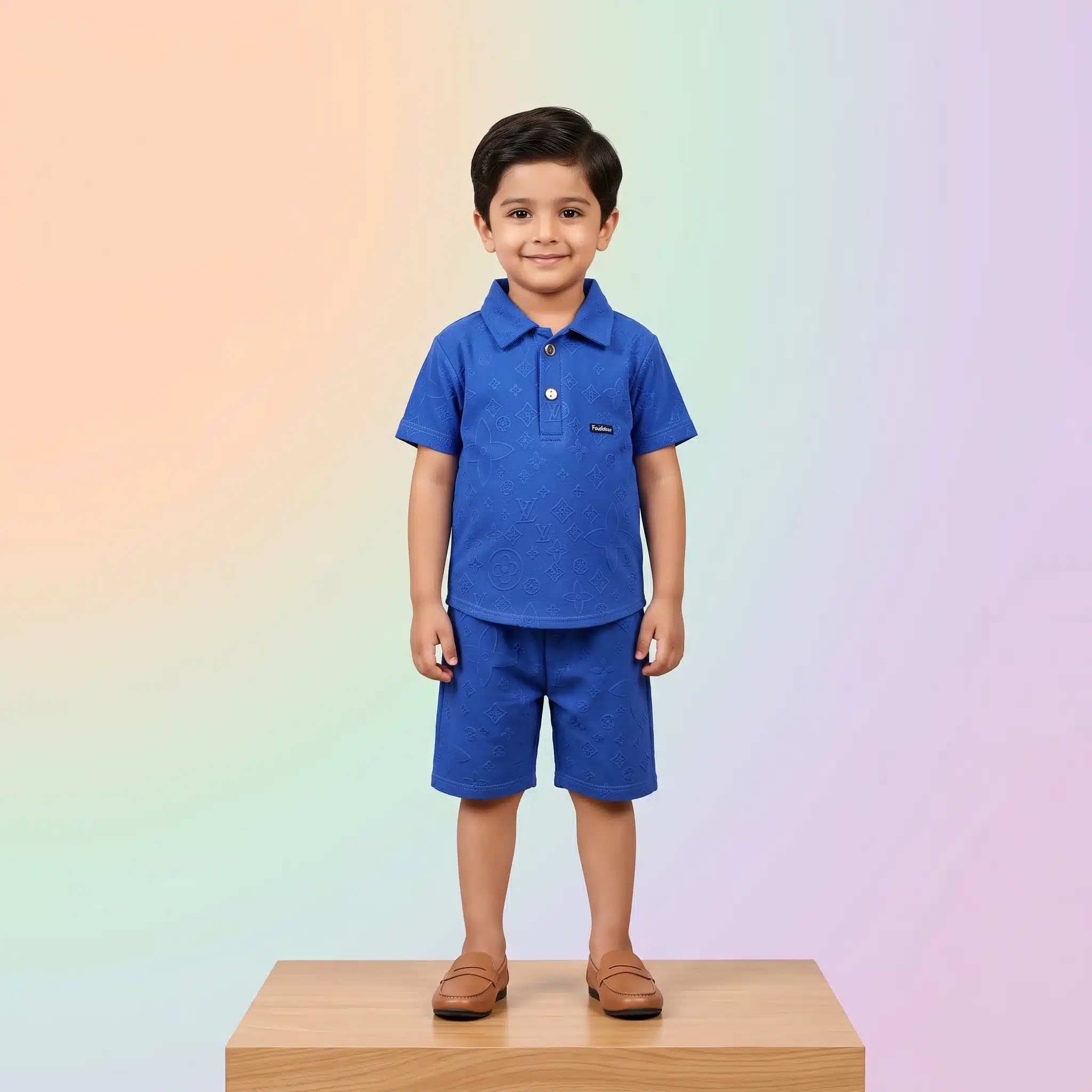 Boys' Monogram Embossed Premium Polo Shirt and Shorts Set