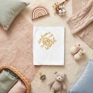 Infant Welcome to the World Premium Cotton Hooded Swaddle Blanket