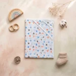 Infant Alphabet & Clouds Premium Cotton Hooded Swaddle Blanket - Blue