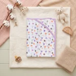 Infant Alphabet & Clouds Premium Cotton Hooded Swaddle Blanket - Purple